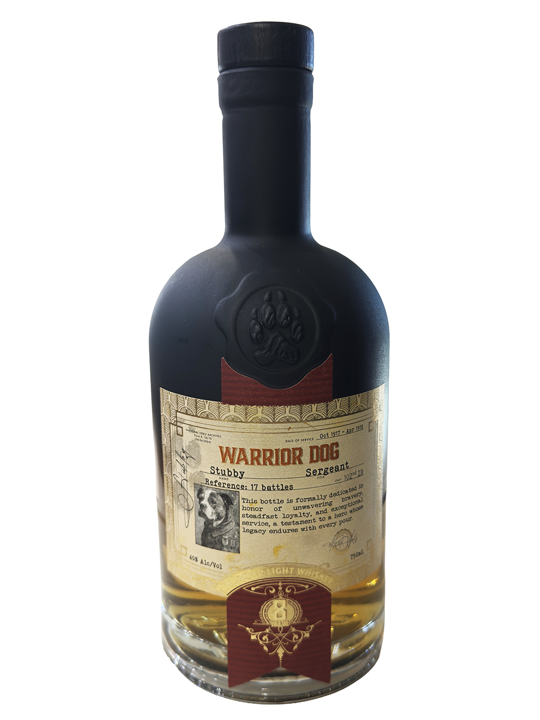 Warrior Dog Sergeant Stubby whiskey bottle